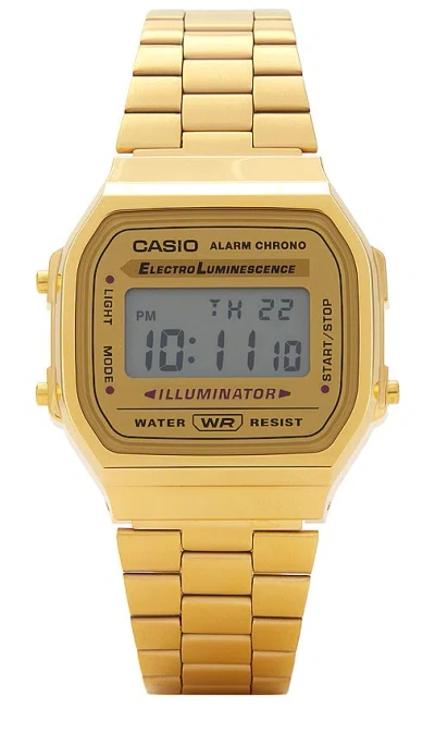 Casio Vintage A168 Series Watch In Metallic Gold