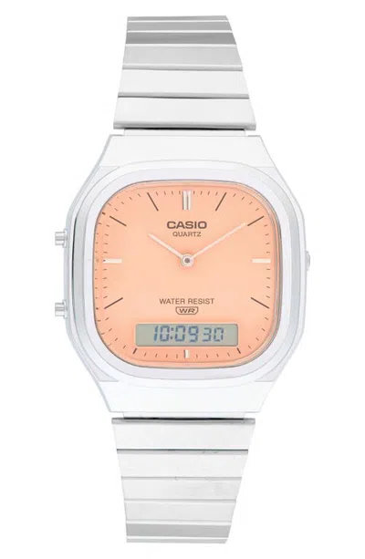 Casio Vintage Aq240e Analog/digital Bracelet Watch, 35.8mm × 40.9mm In Silver