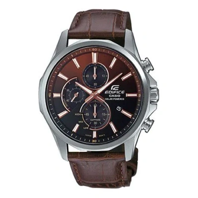Casio Waterproof Edifice Sapphire Crystal Brown Brow Analo Brown Gradient Mens Brown Analog