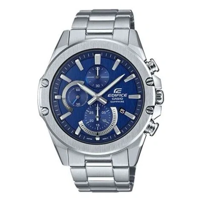 Casio Waterproof Edifice Sapphire Crystal Mens Blue Analog In Silver