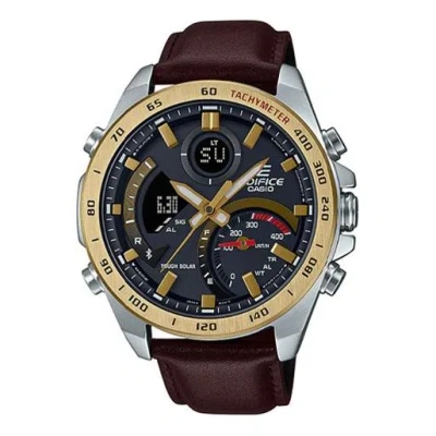 Casio Waterproof Edifice Solar Powered Mens Black Analog/digital Combo In Brown