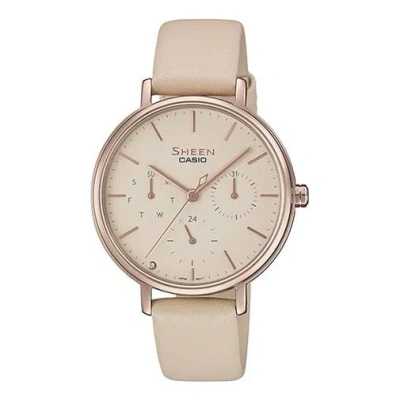 Casio Waterproof Quartz Sheen Sapphire Crystal Pink Analog In Brown