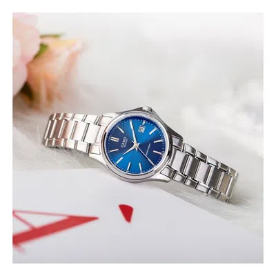 Casio Waterproof Quartz Stainless Steel Strap Blue Dial Blue Analog In Metallic