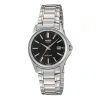 Casio Waterproof Quartz Stainless Steel Strap Silver Black Dial Black Analog In Metallic