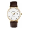 Casio Waterproof Quartz White Dialbrown Strap Mens Whitebrown Analog