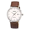 Casio Waterproof Quartz White Dialbrown Strap Mens Whitebrown Analog