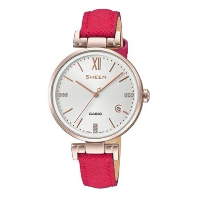 Casio Waterproof Sheen Quartz Sapphire Crystal Red Analog In Pink