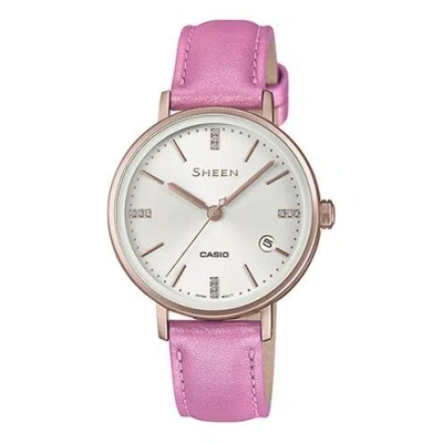 Casio Waterproof Sheen Quartz Sapphire Crystal Rose Red Analog In Gold