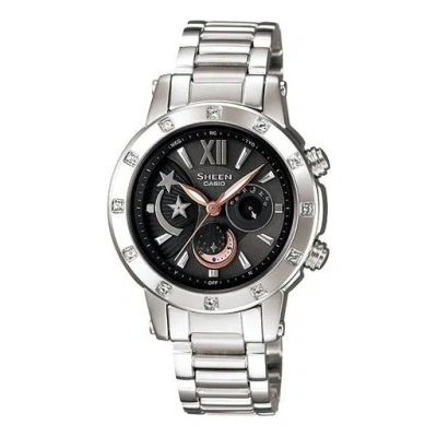 Casio Waterproof Sheen Sapphire Crystal Solar Powered Stainless Steel Strap Black Analog