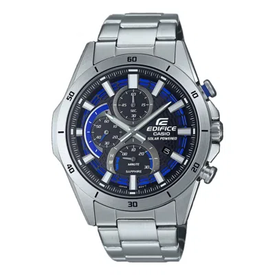 Casio Waterproof Sports Edifice Solar Powered Mens Silver Analog In Metallic
