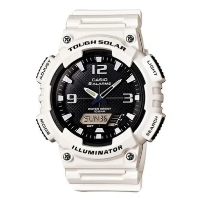 Casio Waterproof Sports Solar Powered Black Dialwhite Strap Mens Blackwhite Analog