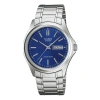 Casio Waterproof Stainless Steel Strap Blue Dial Mens Blue Analog In Silver