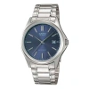 Casio Waterproof Stainless Steel Strap Blue Dial Mens Blue Analog In Silver