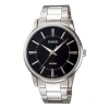 Casio Waterproof Stainless Steel Strap Mens Black Analog In Silver