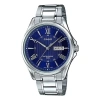 Casio Waterproof Stainless Steel Strap Mens Blue Analog In Silver