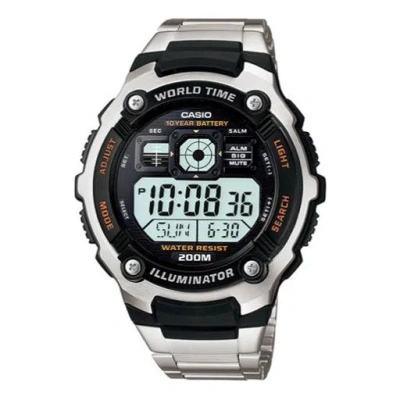 Casio Waterproof Stainless Steel Strap Mens Silverblack Digital In White