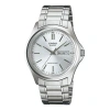 Casio Waterproof Stainless Steel Strap Mens White Analog In Silver