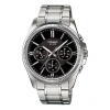 Casio Waterproof Stainless Steel Strap Quartz Mens Black Analog In Metallic