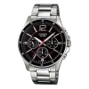 Casio Waterproof Stainless Steel Strap Quartz Mens Black Analog In Silver