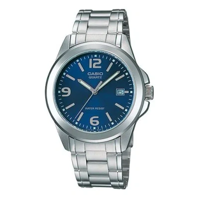 Casio Waterproof Stainless Steel Strap Quartz Mens Silverblue Analog In Blue