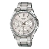 Casio Waterproof Stainless Steel Strap Quartz Mens White Analog In Silver