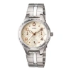 Casio Waterproof Stainless Steel Strap White Analog In Metallic