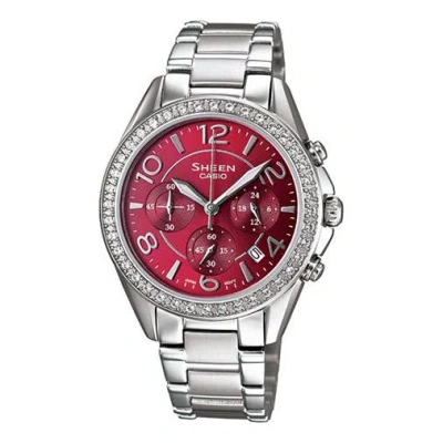 Casio Waterproof Stainless Steel Strap Wine Red Analog In Metallic