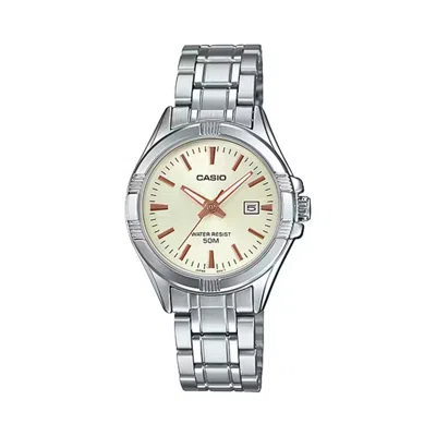 Casio Women's Beige Dial Stainless Steel Bracelet Watch - Ltp-1308d-9av In Multi