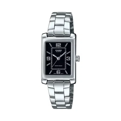 Casio Women's Black Analog Stainless Steel Bracelet - Ltp-1234dd-1adf In Silver