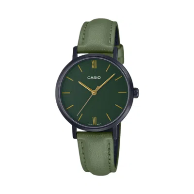 Casio Women's Black Case Green Dial Leather Strap Watch - Ltp-vt02bl-3audf