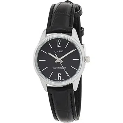 Casio Women's Black Dial Analog Watch With Black Leather Strap - Ltp-v005l-1budf In Neutral