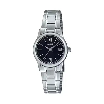 Casio Women's Black Dial Analog Watch With Steel Bracelet - Ltp-v002d-1b3udf In Metallic