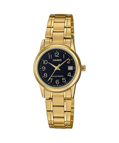 Casio Women's Black Dial Gold-tone Stainless Steel Bracelet Watch - Ltp-v002g-1budf