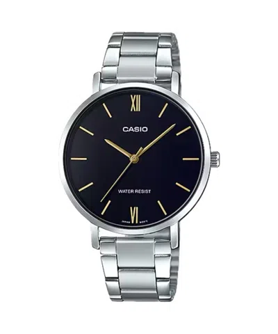 Casio Women's Black Dial Stainless Steel Bracelet Watch - Ltp-vt01d-1budf In Metallic