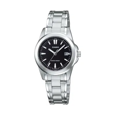 Casio Women's Black Dial Stainless Steel Bracelet Watch - Ltp-1215a-1a2d In Metallic