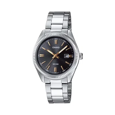 Casio Women's Black Dial Stainless Steel Date Bracelet Watch - Ltp-1302d-1a2v In Metallic