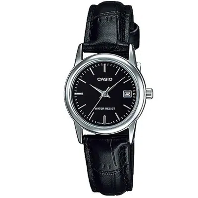 Casio Women's Black Leather Analog Watch With Black Dial - Ltp-v002l-1audf In Purple