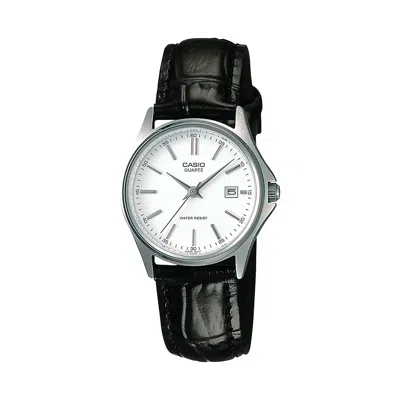 Casio Women's Black Leather Band Silver Dial Analog Watch - Ltp-1183e-7a