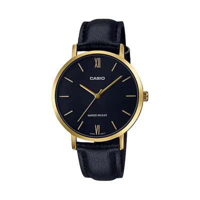 Casio Women's Black Leather Strap Analog Watch With Gold Case - Ltp-vt01gl-1budf