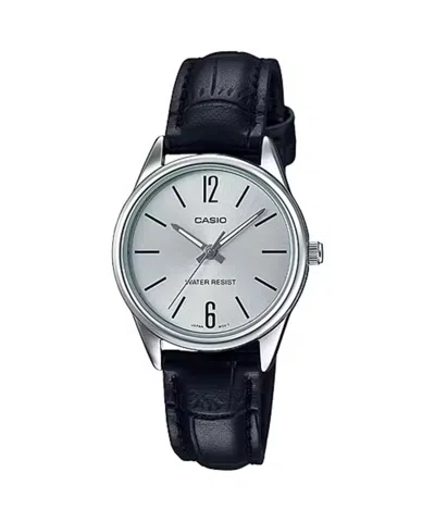 Casio Women's Black Leather Strap Silver Dial Analog Watch - Ltp-v005l-7budf