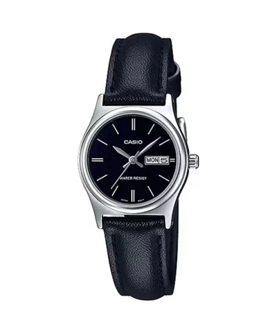 Casio Women's Black Leather Strap Watch With Black Dial - Ltp-v006l-1b2udf