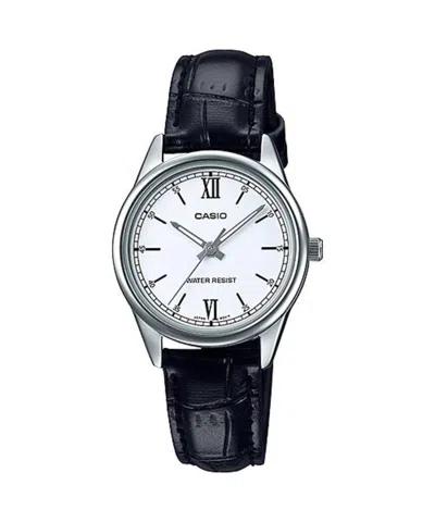 Casio Women's Black Leather Strap White Dial Analog Watch - Ltp-v005l-7b2udf In Blue