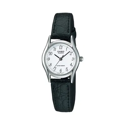 Casio Women's Black Leather Watch With White Dial - Ltp-1094e-7brdf In Silver
