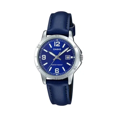 Casio Women's Blue Dial Analog Watch With Blue Leather Strap - Ltp-v004l-2b In Purple