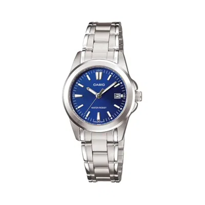 Casio Women's Blue Dial Analog Watch With Stainless Steel Bracelet - Ltp-1215a-2a2d In Silver