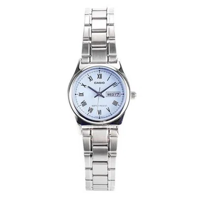 Casio Women's Blue Dial Day Date Watch With Silver Bracelet - Ltp-v006d-2budf In Gold