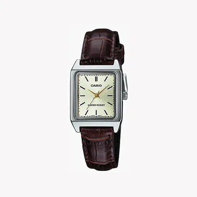 Casio Women's Brown Analog Watch With Ivory Dial - Ltp-v007l-9eudf In Silver