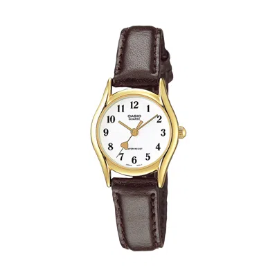 Casio Women's Brown Leather Band Analog Watch White Dial - Ltp-1094q-7b5rdf