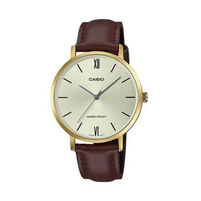 Casio Women's Brown Leather Strap Analog Watch With Gold Case - Ltp-vt01gl-9budf In Gray