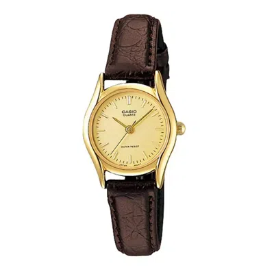 Casio Women's Brown Leather Strap Analog Watch With Gold Dial - Ltp-1094q-9ardf